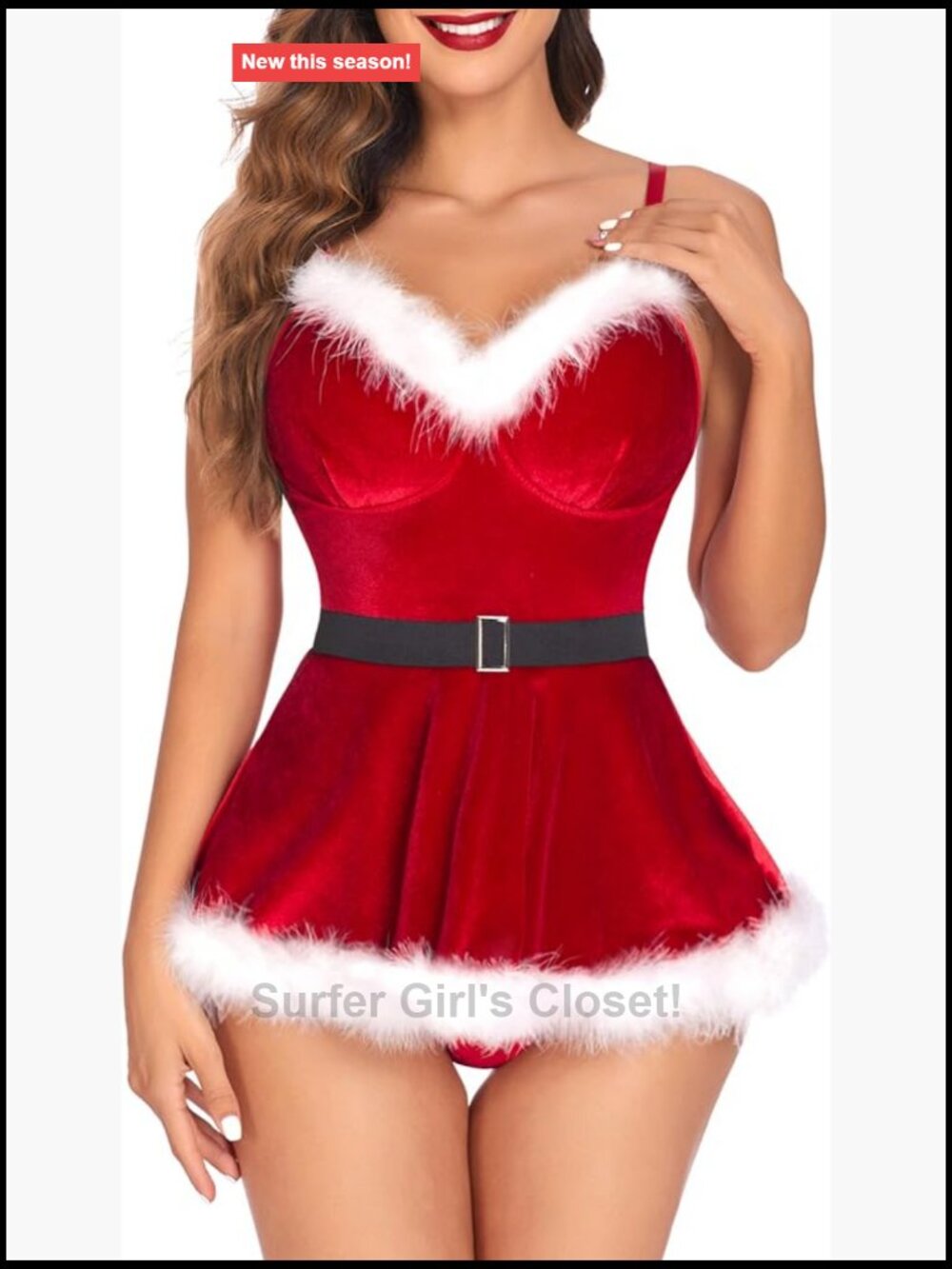 Sexy Velvet Babydoll Santa Costume Lingerie Holiday Outfit